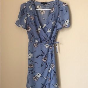 Blue and White Floral Wrap Minidress